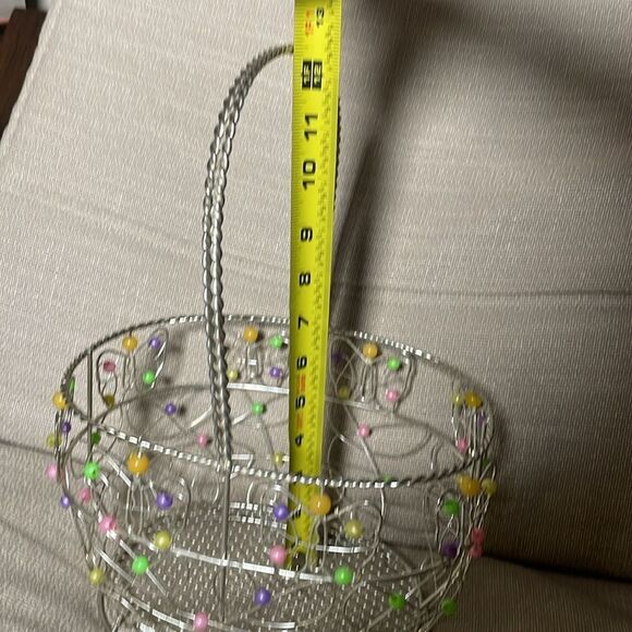 Metal Basket w/Multicolored Beads and Swirl Designs (Perfect for Easter) - Picture 12 of 15